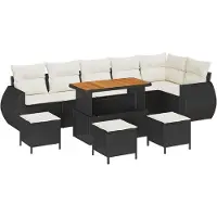 vidaXL Ensemble de canapés de jardin , 9 pièces, couleur noire et crème
