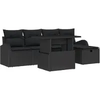 vidaXL Ensemble de canapé de jardin avec coussins 6 pcs noir Poly rotin