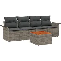 vidaXL Ensemble de canapés de jardin , 5 pièces, gris, en résine tressée (style rotin)