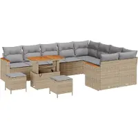 vidaXL Ensemble de canapé de jardin avec coussins avec mémoire 12 pcs Beige Poly Rattan