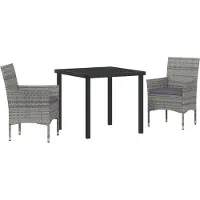 vidaXL Salon de jardin avec coussins 3 pcs Gris Poly-Rotin