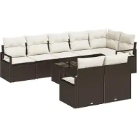 vidaXL Ensemble de canapé de jardin avec coussins 9 pcs brun et crème Poly-Rotin