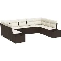 vidaXL Ensemble de canapés de jardin avec coussins, 9 pièces, marron et crème, en polyrotin
