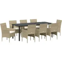 vidaXL Salon de jardin avec coussins 9 pcs Beige Poly-Rattan