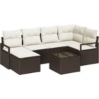 vidaXL Ensemble de canapés avec coussins 7 pcs brun et crème poly rotin