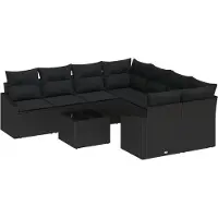 vidaXL Ensemble de canapés avec coussins et rangement 9 pièces Noir Polyrotin