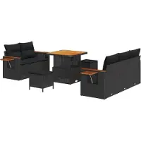 vidaXL Ensemble de canapé de jardin avec coussins 10 pcs noir poly rotin