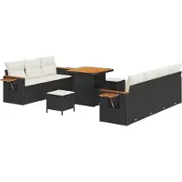 vidaXL Ensemble de canapés de jardin avec coussins 13 pièces Noir et crème Polyrotin