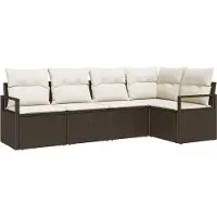 vidaXL Ensemble de canapés de jardin avec coussins, 5 pièces, en polyrotin marron et blanc