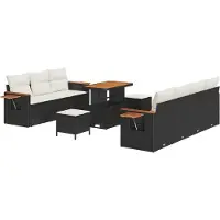 vidaXL Ensemble de canapés de jardin avec coussins 13 pièces Noir et crème Polyrotin