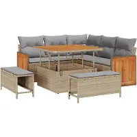 vidaXL Ensemble de canapé de jardin avec coussins 9 pcs Beige et gris clair Poly-Rotin