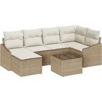 vidaXL Ensemble de jardin pour repas, 7 pièces, beige et crème