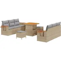 vidaXL Ensemble de canapé de jardin avec coussins 11 pcs Beige et gris clair Poly-Rotin