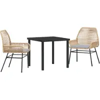 vidaXL Ensemble de salle à manger de jardin avec coussins 3 pièces Marron Poly-rotin