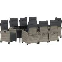 vidaXL Salon de jardin avec coussins 9 pcs Gris Poly-Rotin