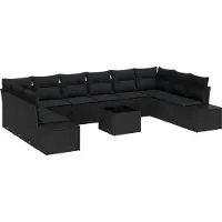 vidaXL Ensemble de canapé de jardin avec coussins 10 pcs noir Polyrattan