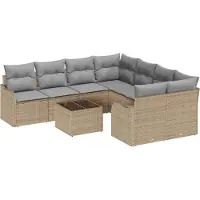 vidaXL Ensemble de canapé de jardin avec coussins avec mémoire 9 pcs Beige Poly-Rotin
