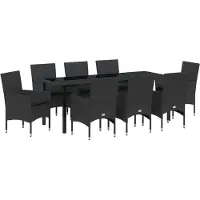 vidaXL Salon de jardin avec coussins 9 pcs noir poly-rotin