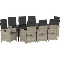 vidaXL Salon de jardin avec coussins 9 pcs gris clair Poly-Rotin
