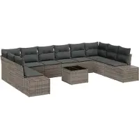 vidaXL Ensemble de canapés de jardin avec coussins (10 pièces), gris, en polyrotin
