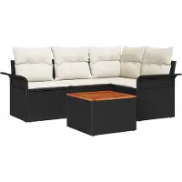 vidaXL Ensemble de canapés de jardin avec rangement, 5 pièces, noir et crème, en polyrotin