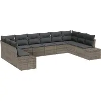 vidaXL Ensemble de canapés de jardin avec coussins (10 pièces), gris, en polyrotin