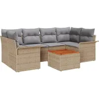 vidaXL Ensemble de canapés de jardin , 7 pièces, beige et gris clair, en polyrotin