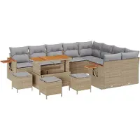 vidaXL Ensemble de canapés de jardin avec coussins, 14 pièces, beige et gris clair, en polyrotin