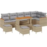 vidaXL Ensemble de canapé de jardin avec coussins 10 pcs Beige Poly Rattan