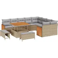vidaXL Ensemble de canapé de jardin avec coussins 13 pcs Beige et gris clair Poly-Rotin