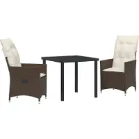 vidaXL Ensemble de salle à manger de jardin avec coussins 3 pièces Marron Poly-rotin
