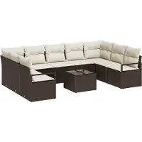 vidaXL Ensemble de canapés de jardin avec coussins (10 pièces), marron et crème, en polyrotin