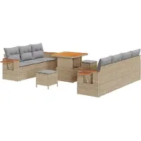 vidaXL Ensemble de canapé de jardin avec coussins 13 pcs Beige et gris clair Poly-Rotin