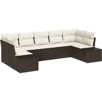 vidaXL Ensemble de canapés de jardin avec rangement, 7 pièces, marron et crème, en rotin synthétique