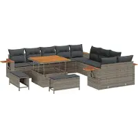 vidaXL Ensemble de canapés de jardin avec coussins, 17 pièces, gris, en polyrotin