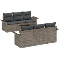 vidaXL Ensemble de canapé de jardin avec coussins avec mémoire 7 pcs Gris Poly-Rotin