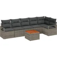 vidaXL Ensemble de canapé de jardin avec mémoire 7 pcs Gris Poly-Rotin