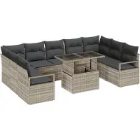 vidaXL Ensemble de canapé de jardin avec coussins 10 pcs Gris clair Poly-Rotin