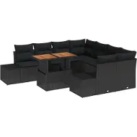 vidaXL Salon de jardin avec coussins 9 pcs noir et marron