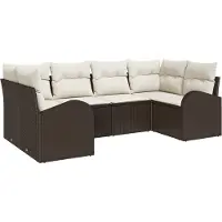 vidaXL Ensemble de canapés de jardin avec coussins, 6 pièces, en polyrotin marron et blanc