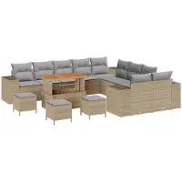 vidaXL Ensemble de canapé de jardin avec coussins 13 pcs Beige et gris clair Poly-Rotin