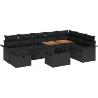 vidaXL Ensemble de canapé de jardin avec coussins 9 pcs noir poly rotin