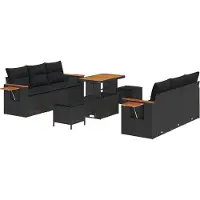 vidaXL Ensemble de canapé de jardin avec coussins 11 pcs noir poly rotin