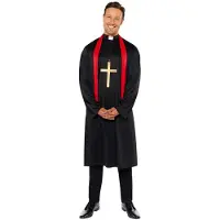 Amscan 9918334 - Men's Vicar Robe & Scarf Adults Fancy Dress Costume Size: Medium