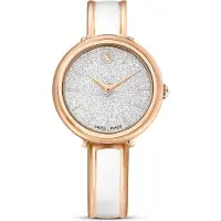 Swarovski Crystalline Bangle Uhr, Schweizer Produktion, Metallarmband, Weiß, Roségoldfarbenes Finish CRYSTALLINE BANGLE WATCH:MB WHI//PRO 5689324 9009656893241