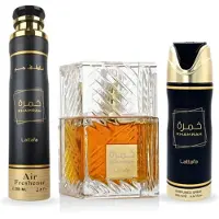Lattafa Khamrah 3.4 EDP U + 10.1 Air Freshner + 6,7 Spray corporel (128607)