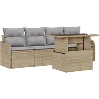 vidaXL Ensemble de canapés de jardin avec coussins, 5 pièces, beige, en rotin synthétique