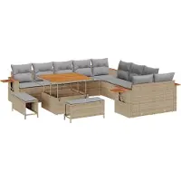 vidaXL Ensemble de canapés de jardin avec coussins (17 pièces), beige et gris clair, en polyrotin