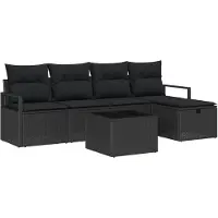 vidaXL Ensemble de salon de jardin, 6 pièces, 5 places, noir, en résine tressée