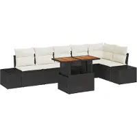 vidaXL Ensemble de canapé de jardin avec mémoire 7 pcs noir poly rotin